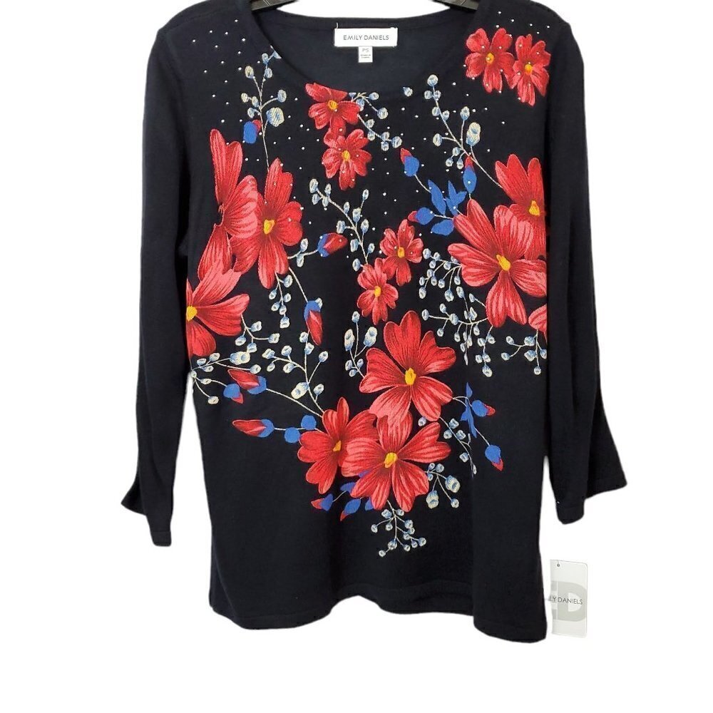 💥181 Emily Daniels Floral Lightweight Black Sweater